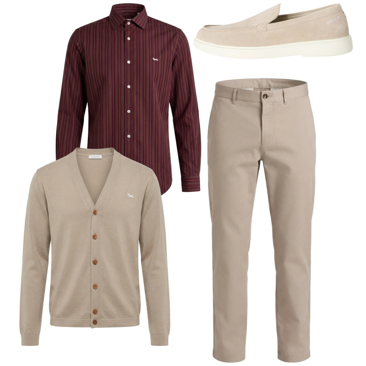 Outfit uomo - Total look #2348367. Stile Casual per Tutti i giorni. Abbinamento con pantaloni cargo, camicie, cardigans, scarpe stringate.