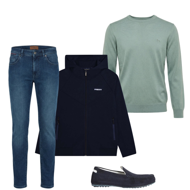 Outfit uomo - Total look #2348379. Stile Casual per Tutti i giorni. Abbinamento con scarpe stringate, jeans slim fit, pullovers, felpe con cappuccio.