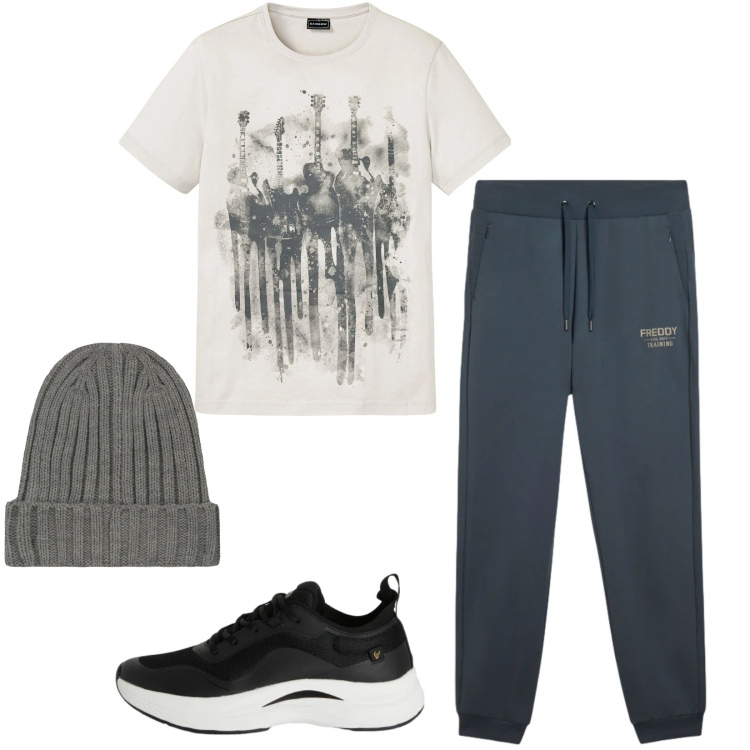 Outfit uomo - Total look #2348395. Stile Urban per Sport. Abbinamento con t-shirt, sneakers, pantaloni, berretti.