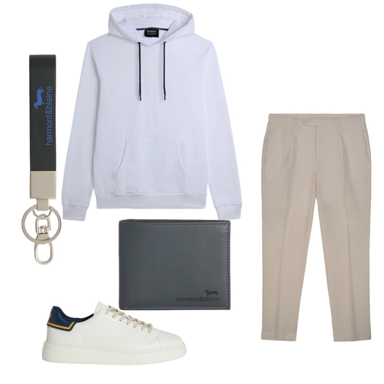 Outfit uomo - Total look #2348407. Stile Urban per Tutti i giorni. Abbinamento con sneakers, portachiavi, portafogli, felpe con cappuccio, pantaloni.