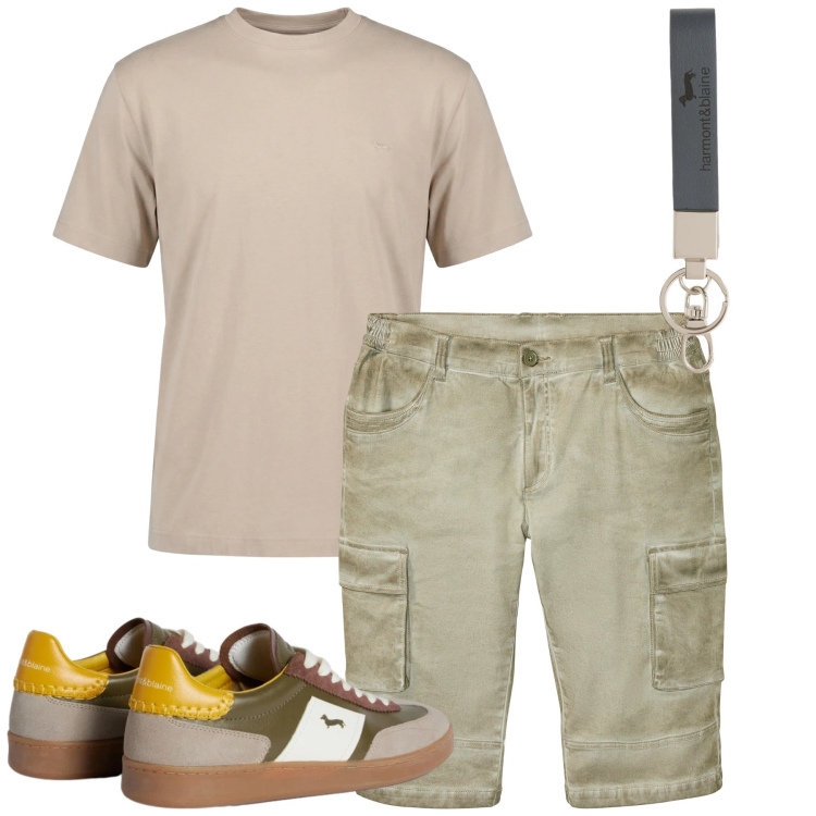 Outfit uomo - Total look #2348412. Stile Casual per Tutti i giorni. Abbinamento con bermuda, sneakers, t-shirt, portachiavi.