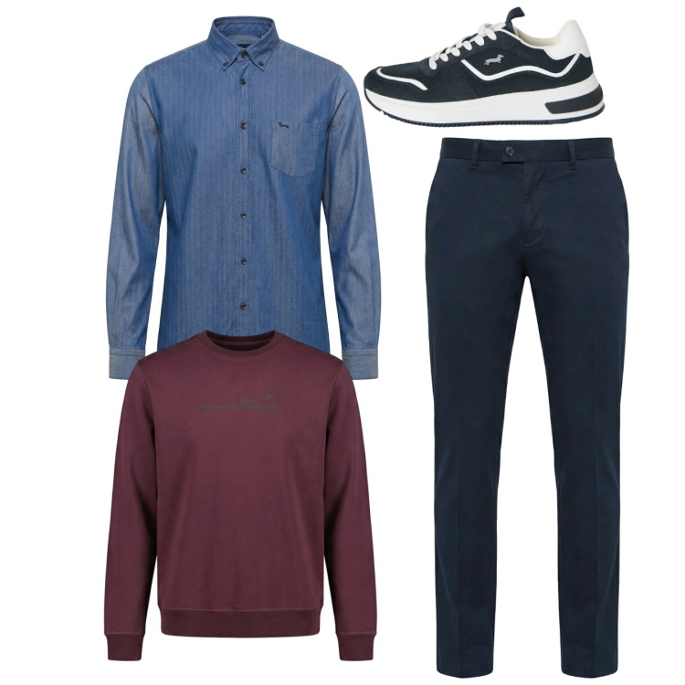 Outfit uomo - City. Stile Casual per Tutti i giorni. Abbinamento con pantaloni chino, sneakers, camicie, felpe.
