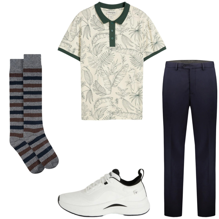Outfit uomo - Total look #2348421. Stile Trendy per Tutti i giorni. Abbinamento con polo, sneakers, pantaloni, calzini.