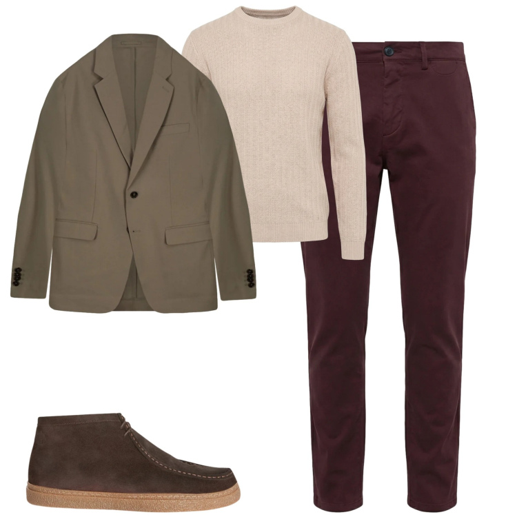 Outfit uomo - Total look #2348422. Stile Urban per Tutti i giorni. Abbinamento con stivali e stivaletti, pullovers, pantaloni chino, giacche.