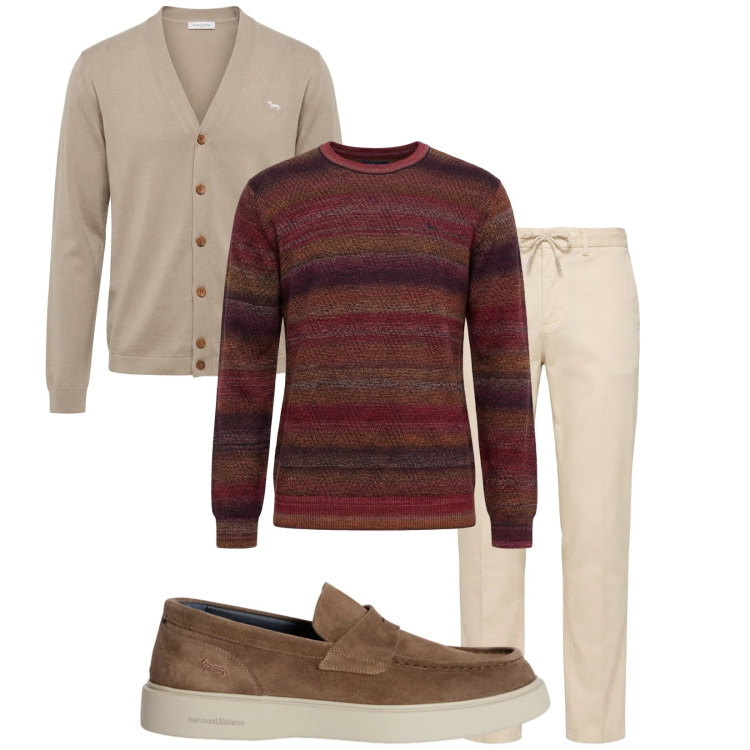 Outfit uomo - Total look #2348424. Stile Casual per Tutti i giorni. Abbinamento con scarpe stringate, cardigans, pullovers, pantaloni.