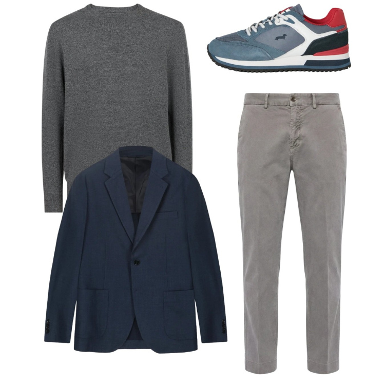 Outfit uomo - City. Stile Casual per Tutti i giorni. Abbinamento con sneakers, pantaloni chino, maglieria, giacche.