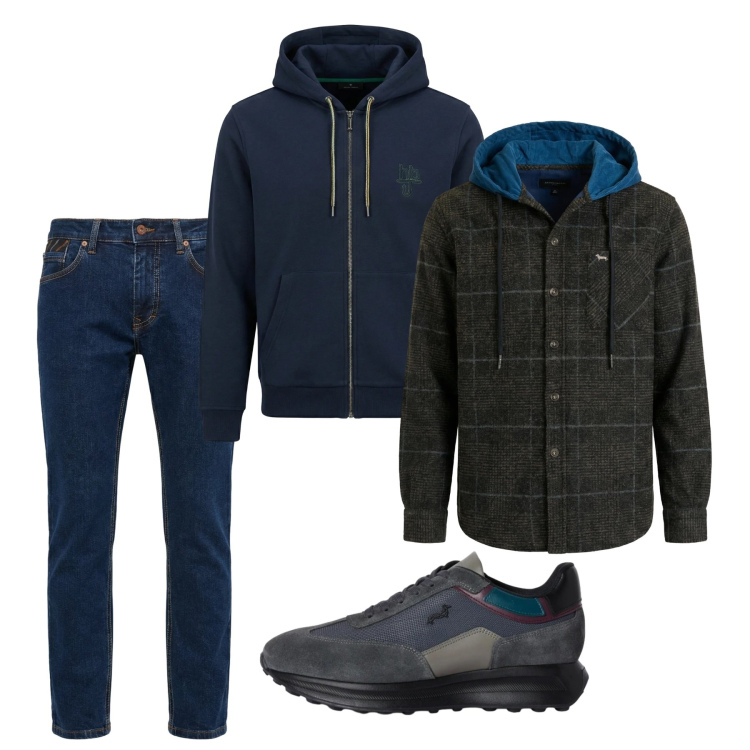 Outfit uomo - City. Stile Casual per Tutti i giorni. Abbinamento con sneakers, cappotti, jeans, felpe con cappuccio.