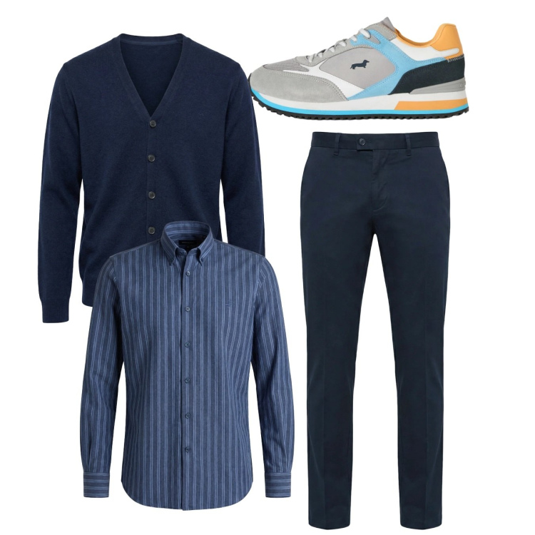 Outfit uomo - Total look #2348447. Stile Casual per Tutti i giorni. Abbinamento con sneakers, pantaloni chino, cardigans, camicie.