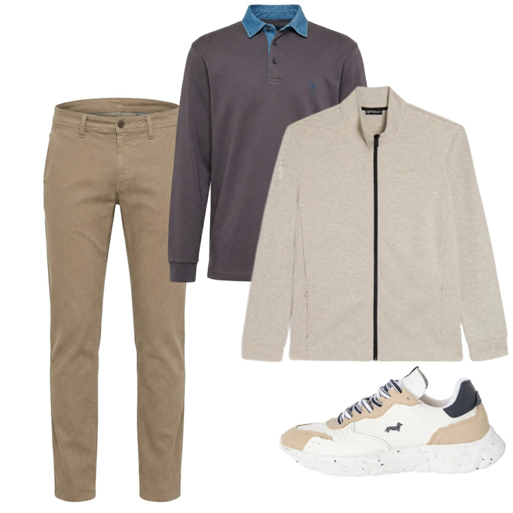 Outfit uomo - City. Stile Casual per Tutti i giorni. Abbinamento con pantaloni, polo, sneakers, felpe.