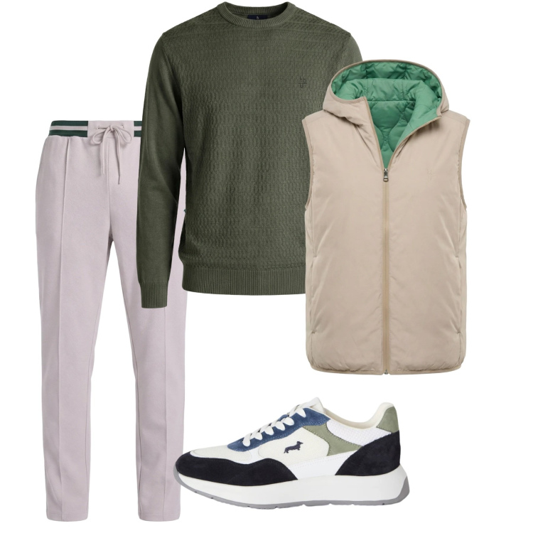 Outfit uomo - City. Stile Casual per Tutti i giorni. Abbinamento con sneakers, pantaloni, maglieria, piumini.