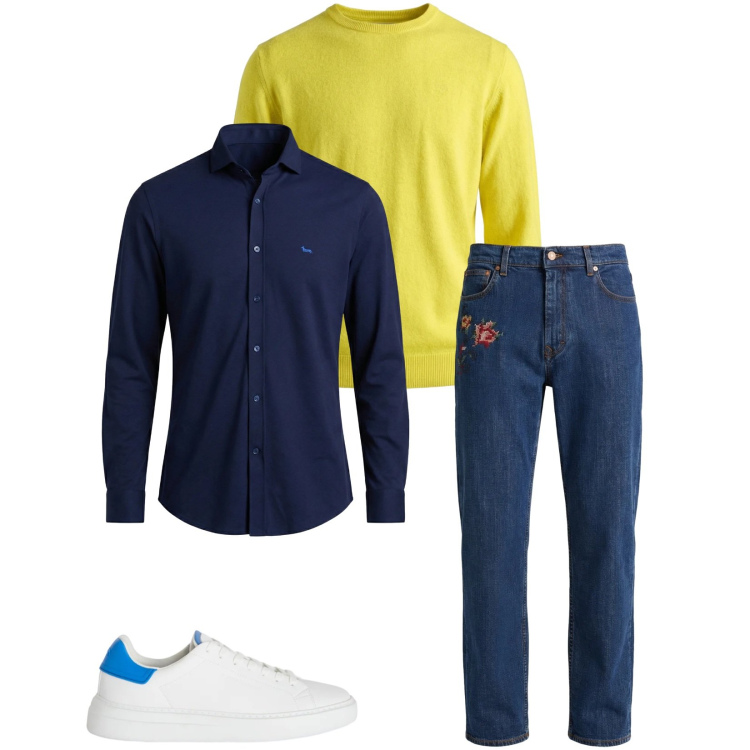 Outfit uomo - Total look #2348451. Stile Casual per Tutti i giorni. Abbinamento con maglieria, jeans, sneakers, camicie.