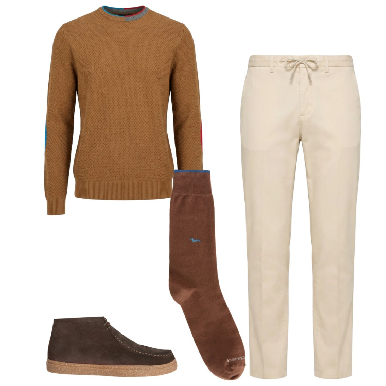 Outfit uomo - Total look #2348466. Stile Trendy per Tutti i giorni. Abbinamento con stivali e stivaletti, maglieria, pantaloni, calzini.