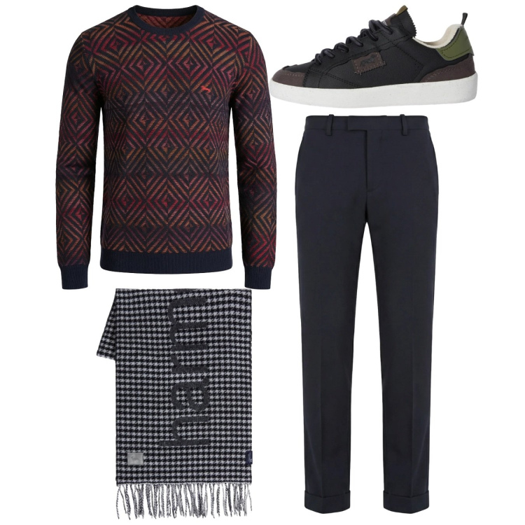 Outfit uomo - Total look #2348467. Stile Casual per Tutti i giorni. Abbinamento con sneakers, pantaloni chino, pullovers, sciarpe.