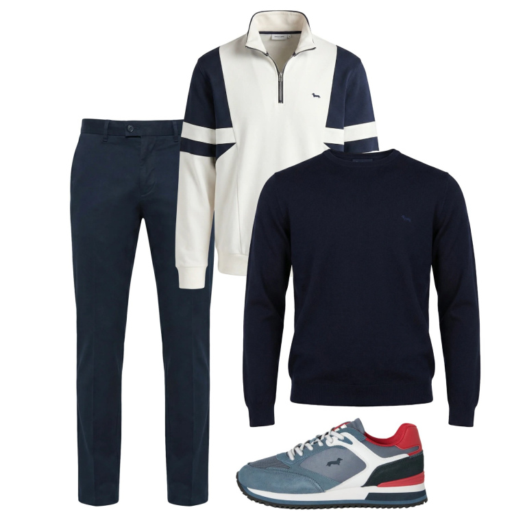 Outfit uomo - City. Stile Casual per Tutti i giorni. Abbinamento con sneakers, felpe, pantaloni chino, pullovers.