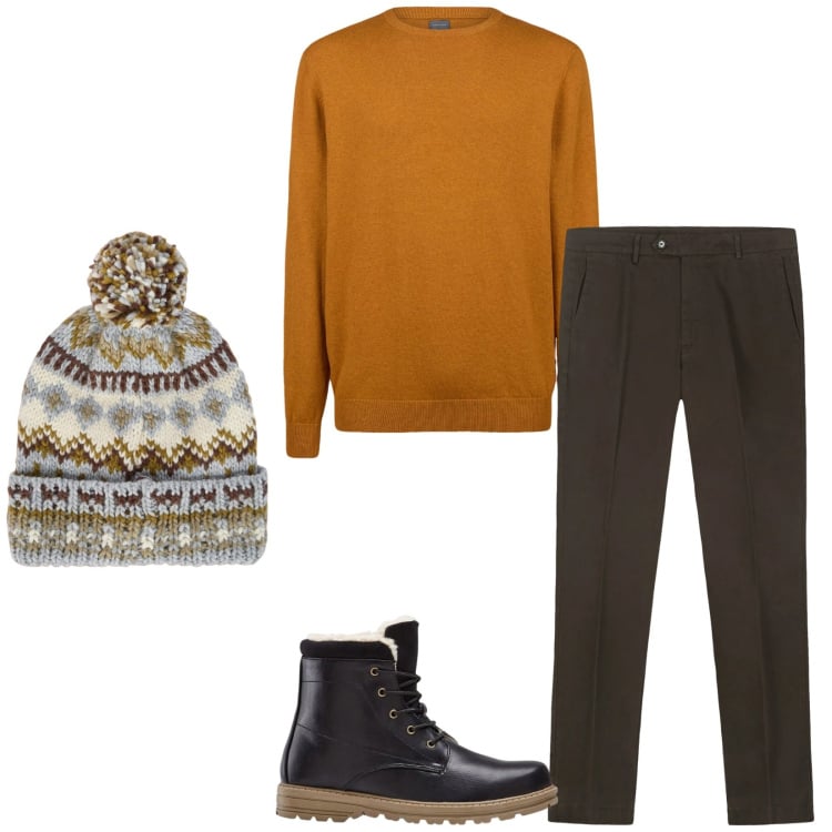 Outfit uomo - Total look #2348469. Stile Casual per Tutti i giorni. Abbinamento con stivali e stivaletti, maglieria, berretti, pantaloni chino.