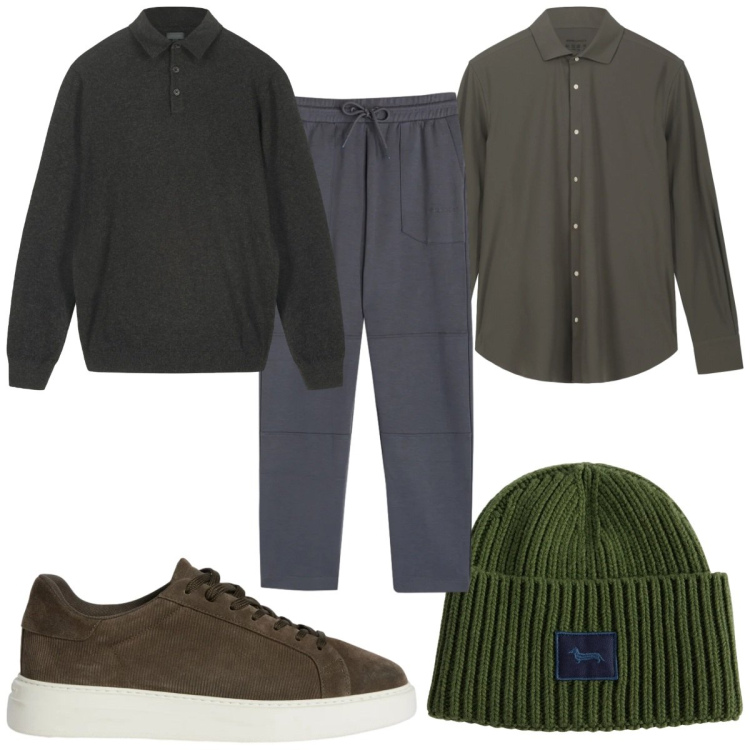 Outfit uomo - Total look #2348470. Stile Casual per Tutti i giorni. Abbinamento con sneakers, berretti, pantaloni, camicie, maglieria.