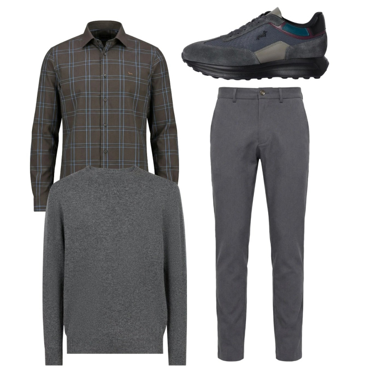 Outfit uomo - Total look #2348471. Stile Casual per Tutti i giorni. Abbinamento con sneakers, camicie, pantaloni chino, maglieria.