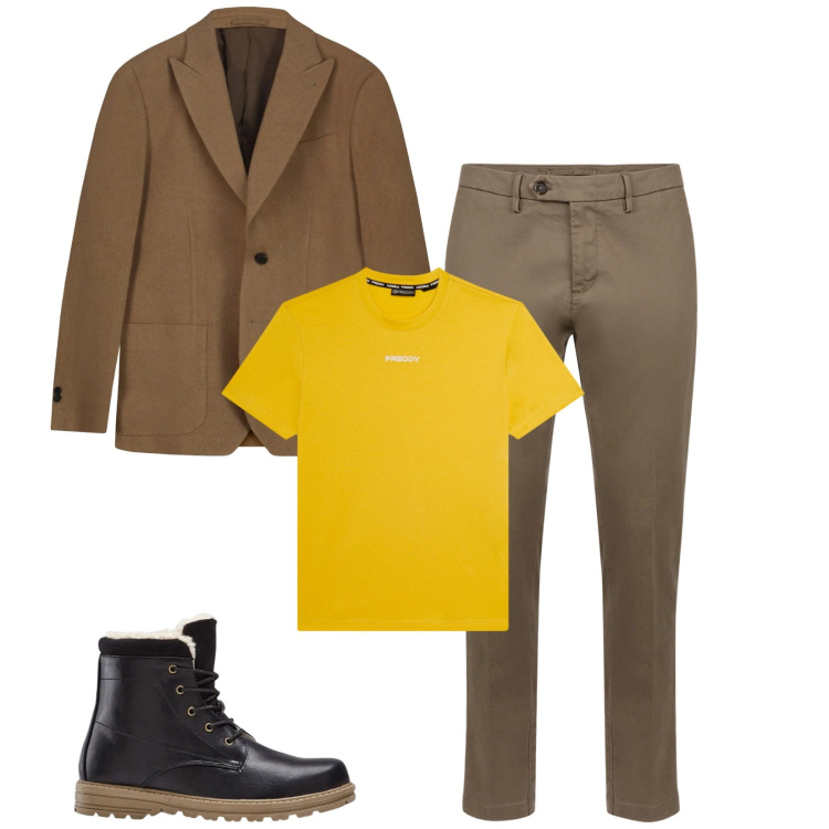 Outfit uomo - Total look #2348478. Stile Casual per Tutti i giorni. Abbinamento con stivali e stivaletti, t-shirt, pantaloni chino, giacche.
