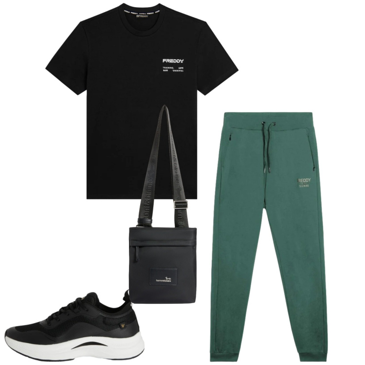 Outfit uomo - Total look #2348480. Stile Casual per Sport. Abbinamento con borse sportive, sneakers, pantaloni, t-shirt.
