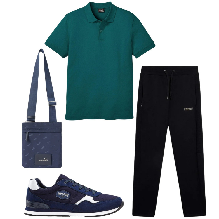 Outfit uomo - Total look #2348482. Stile Trendy per Sport. Abbinamento con sneakers, polo, borse sportive, pantaloni.