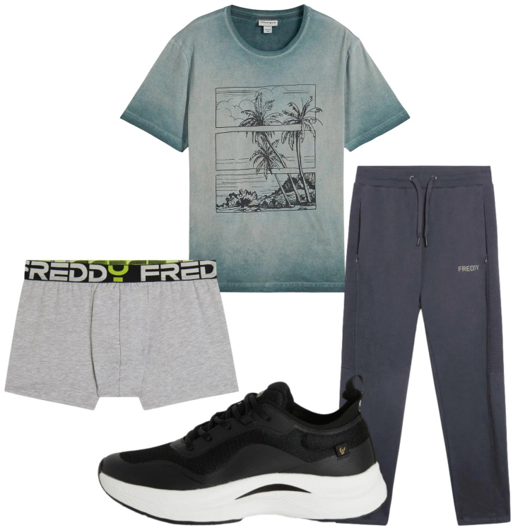 Outfit uomo - Total look #2348489. Stile Casual per Sport. Abbinamento con t-shirt, sneakers, pantaloni, boxer.