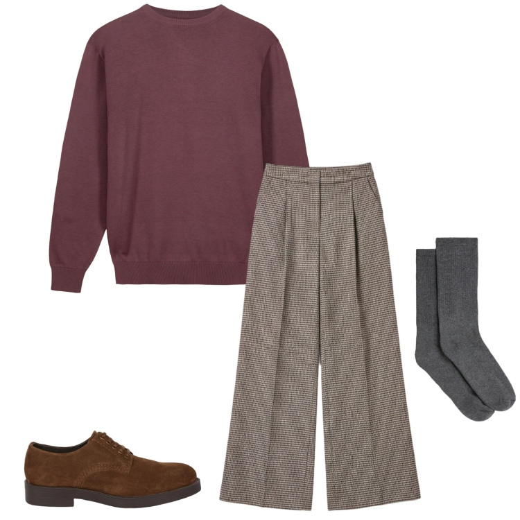 Outfit uomo - Total look #2348496. Stile Trendy per Tutti i giorni. Abbinamento con calzini, pantaloni a palazzo, scarpe stringate, maglieria.