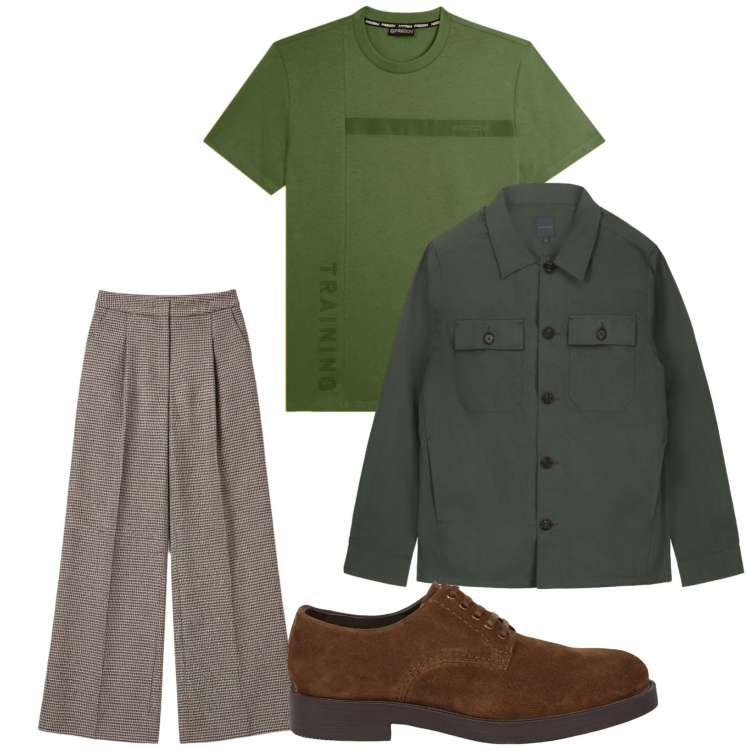 Outfit uomo - Urban. Stile Urban per Tutti i giorni. Abbinamento con t-shirt, pantaloni a palazzo, scarpe stringate, cappotti.