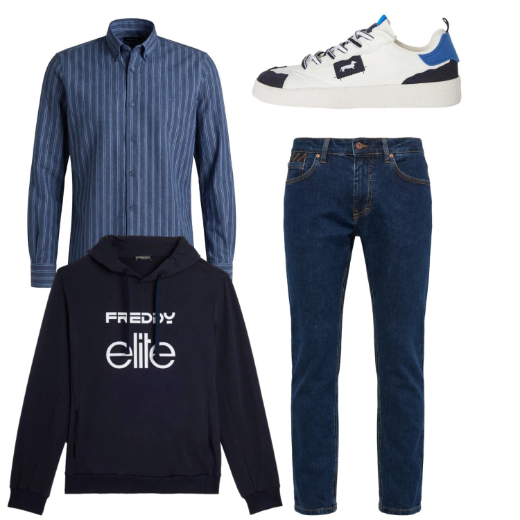 Outfit uomo - Total look #2348504. Stile Casual per Tutti i giorni. Abbinamento con sneakers, camicie, jeans, felpe con cappuccio.