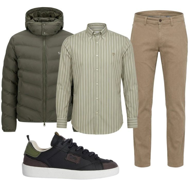 Outfit uomo - Total look #2348510. Stile Casual per Ufficio. Abbinamento con sneakers, piumini, pantaloni, camicie.