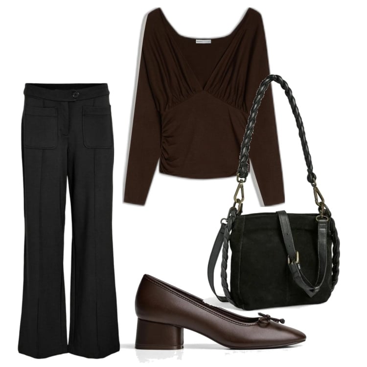 Outfit mujer - Basic look. Estilo Basic para Todos los días. Combinación con bandoleras, pantalones, bailarinas, camiseta.