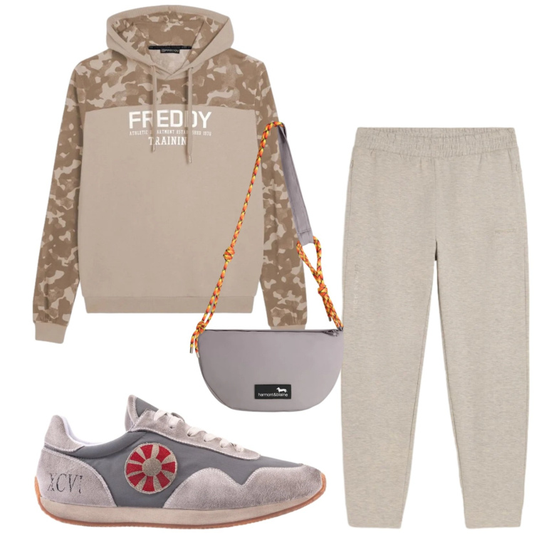 Outfit uomo - Total look #2348519. Stile Trendy per Sport. Abbinamento con borse sportive, pantaloni, felpe con cappuccio, sneakers.