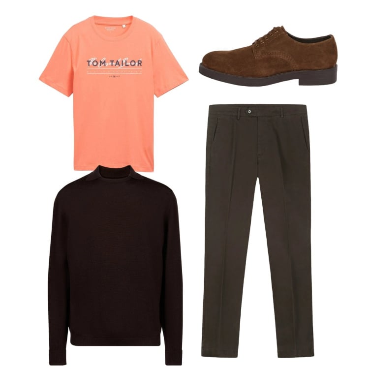 Outfit uomo - Total look #2348520. Stile Casual per Tutti i giorni. Abbinamento con t-shirt, maglieria, scarpe stringate, pantaloni chino.