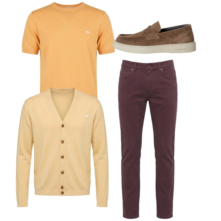 Outfit uomo - Total look #2348529. Stile Casual per Tutti i giorni. Abbinamento con scarpe stringate, pantaloni, cardigans, t-shirt.