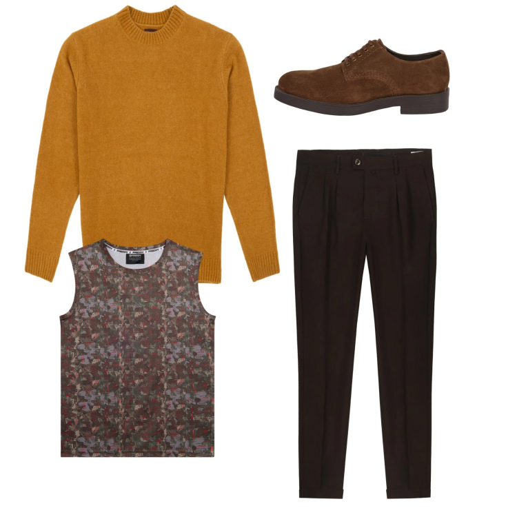 Outfit uomo - Total look #2348531. Stile Casual per Tutti i giorni. Abbinamento con canottiere, scarpe stringate, pantaloni, maglieria.