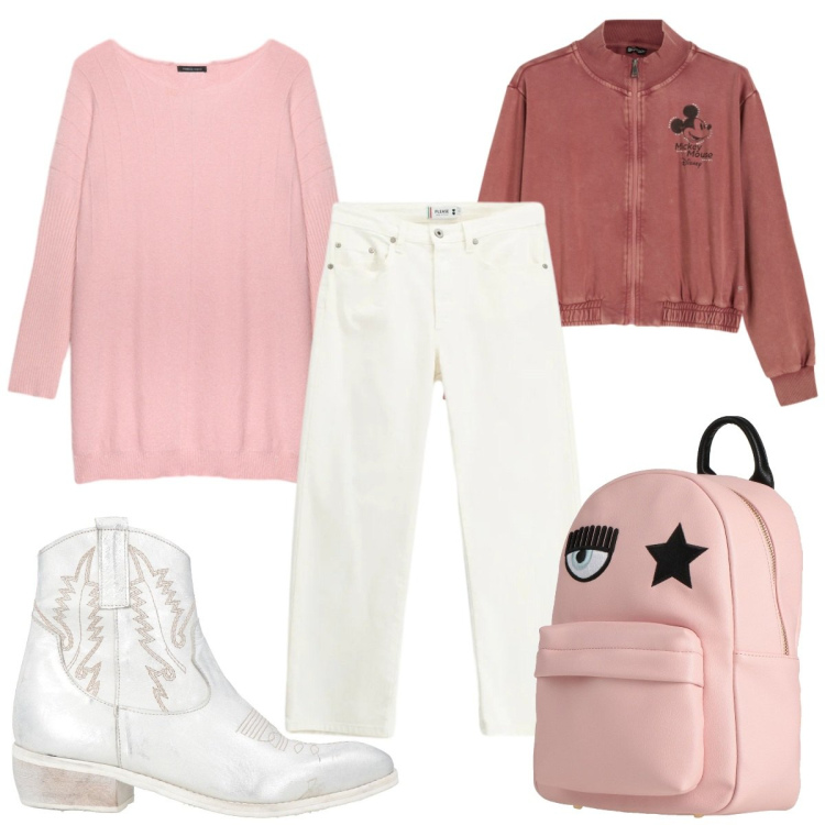 Outfit donna - Total look #2348533. Stile Trendy per Tutti i giorni. Abbinamento con stivaletti texani, zaini, maglieria, pantaloni, felpe.