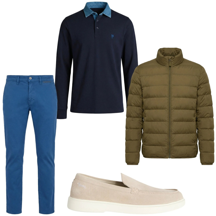 Outfit uomo - Trendy. Stile Trendy per Tutti i giorni. Abbinamento con pantaloni, scarpe stringate, polo, bomber.