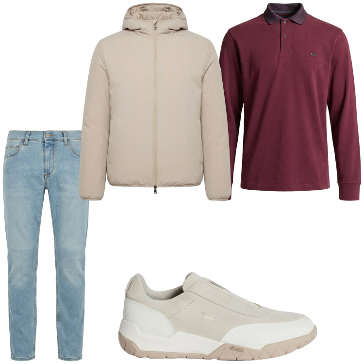 Outfit uomo - Urban. Stile Urban per Tutti i giorni. Abbinamento con jeans slim fit, polo, bomber, sneakers.