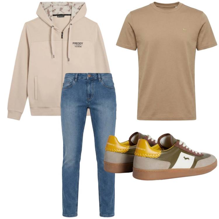 Outfit uomo - Casual. Stile Casual per Tutti i giorni. Abbinamento con sneakers, jeans, t-shirt, felpe con cappuccio.
