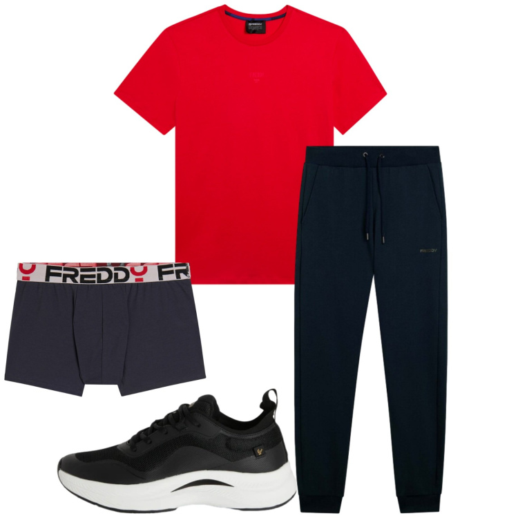 Outfit uomo - Total look #2348559. Stile Urban per Sport. Abbinamento con pantaloni, sneakers, t-shirt, boxer.
