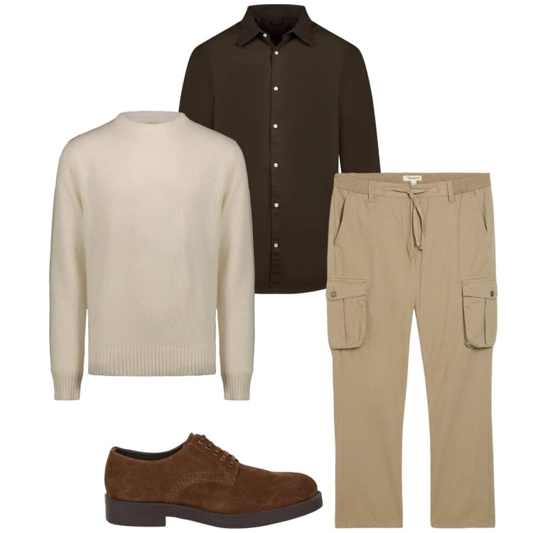 Outfit uomo - Total look #2348569. Stile Urban per Tutti i giorni. Abbinamento con pantaloni cargo, camicie, scarpe stringate, maglieria.