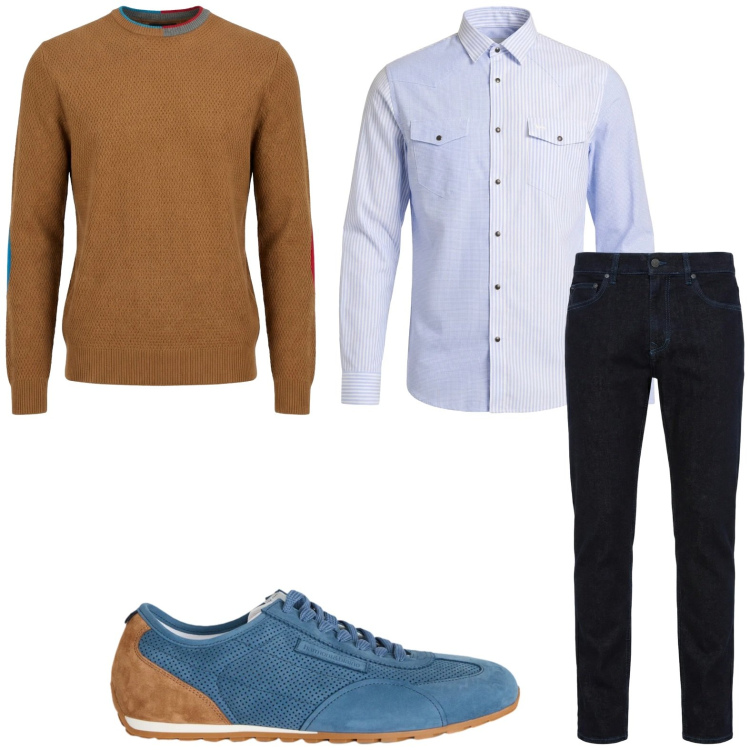 Outfit uomo - Trendy. Stile Trendy per Tutti i giorni. Abbinamento con sneakers, jeans, maglieria, camicie.