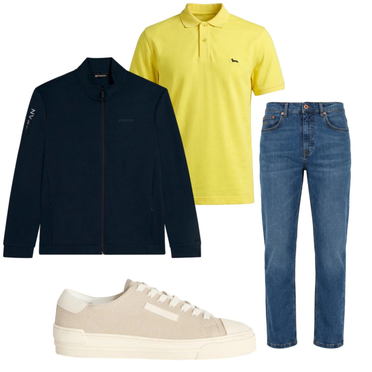 Outfit uomo - Total look #2348576. Stile Trendy per Tutti i giorni. Abbinamento con sneakers, jeans, polo, felpe.