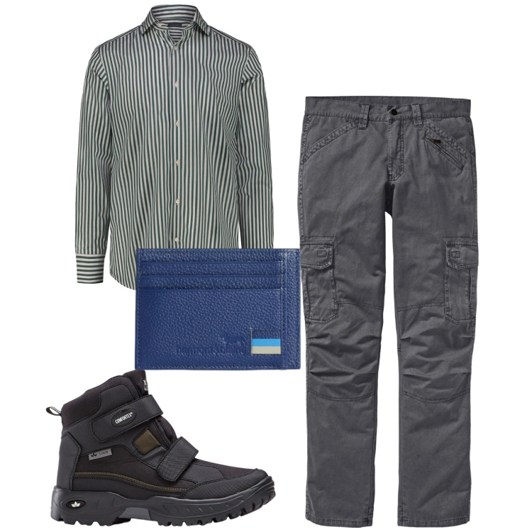 Outfit uomo - Total look #2348580. Stile Casual per Tutti i giorni. Abbinamento con pantaloni cargo, stivali e stivaletti, portafogli, camicie.