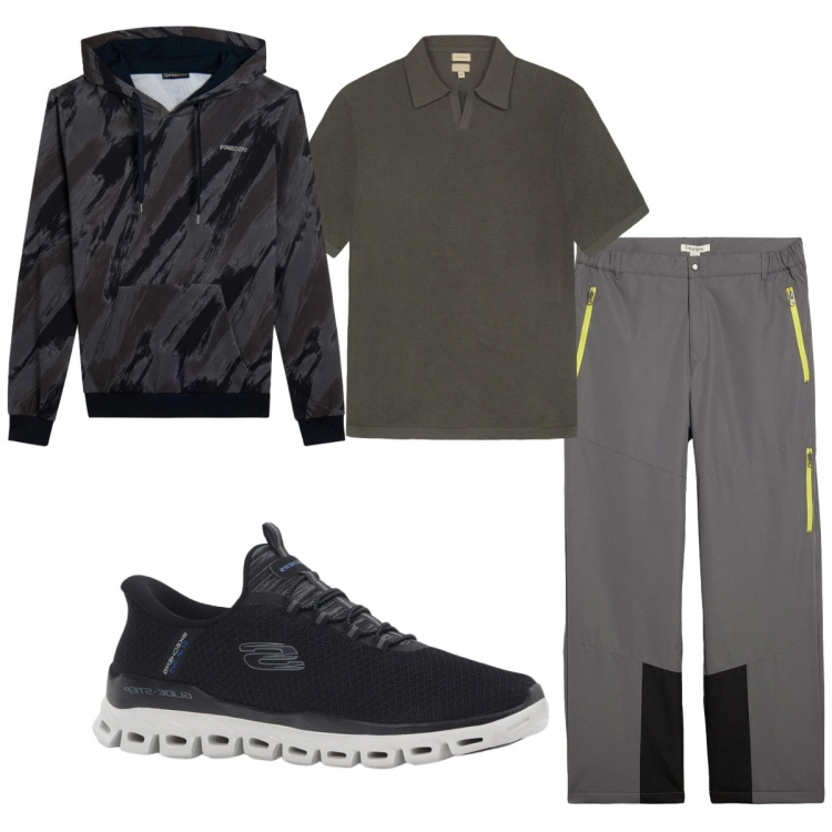 Outfit uomo - Total look #2348587. Stile Casual per Tutti i giorni. Abbinamento con sneakers, pantaloni, felpe con cappuccio, polo.