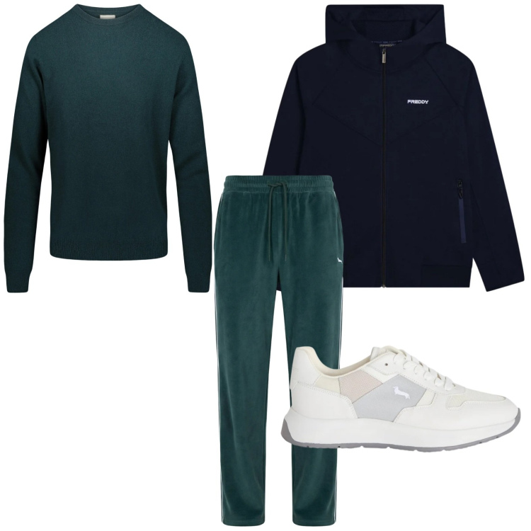 Outfit uomo - Casual. Stile Casual per Tutti i giorni. Abbinamento con pantaloni, sneakers, felpe con cappuccio, maglieria.
