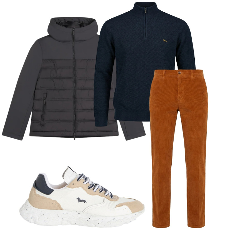 Outfit uomo - Total look #2348596. Stile Trendy per Tutti i giorni. Abbinamento con pantaloni chino, pullovers, sneakers, piumini.