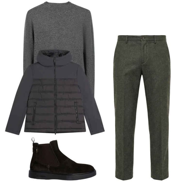 Outfit uomo - Total look #2348608. Stile Casual per Tutti i giorni. Abbinamento con pantaloni chino, stivali e stivaletti, piumini, maglieria.