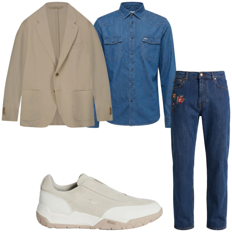 Outfit uomo - Jeans classico. Stile Trendy per Tutti i giorni. Abbinamento con jeans, camicie, sneakers, giacche.