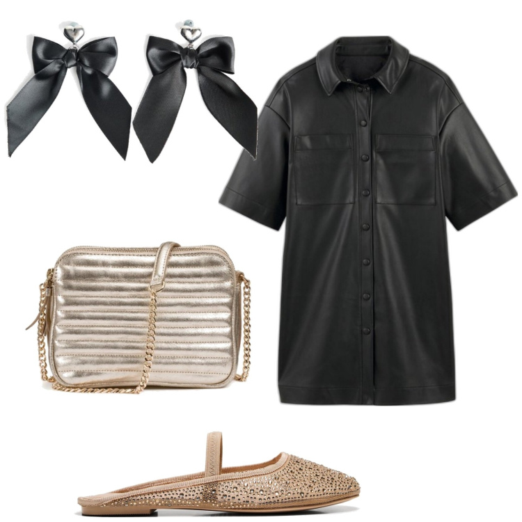 Outfit mujer - Casual chic. Estilo Casual chic para Todos los días. Combinación con bailarinas, bolsos de hombro, vestidos camiseros, pendientes.