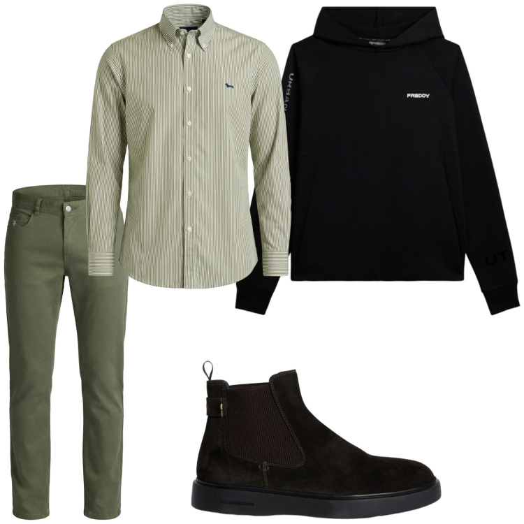 Outfit uomo - Urban. Stile Urban per Tutti i giorni. Abbinamento con stivali e stivaletti, pantaloni, camicie, felpe con cappuccio.
